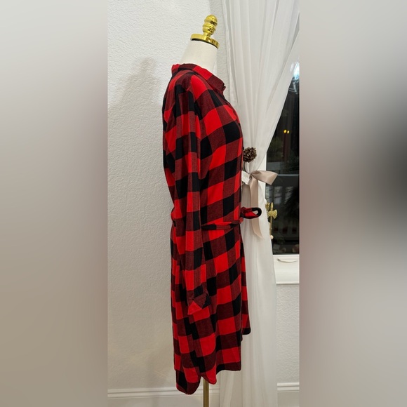 NEW Eddie Bauer Holiday Plaid Shirt Dress 100% Cotton Size L - Picture 4 of 9